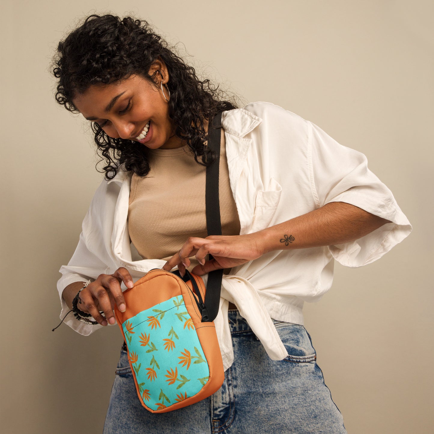 Orange Spikey Floral Crossbody Bag