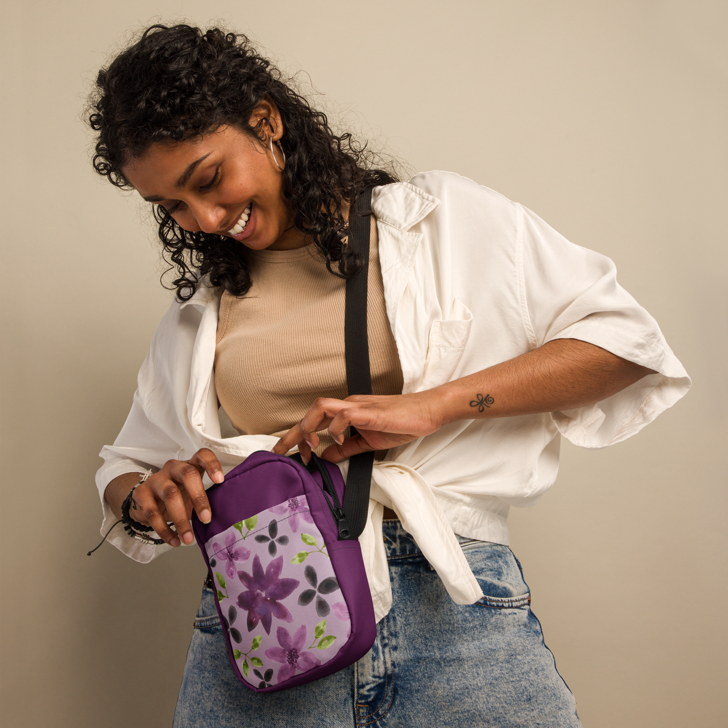 Purple Flowers Crossbody Bag