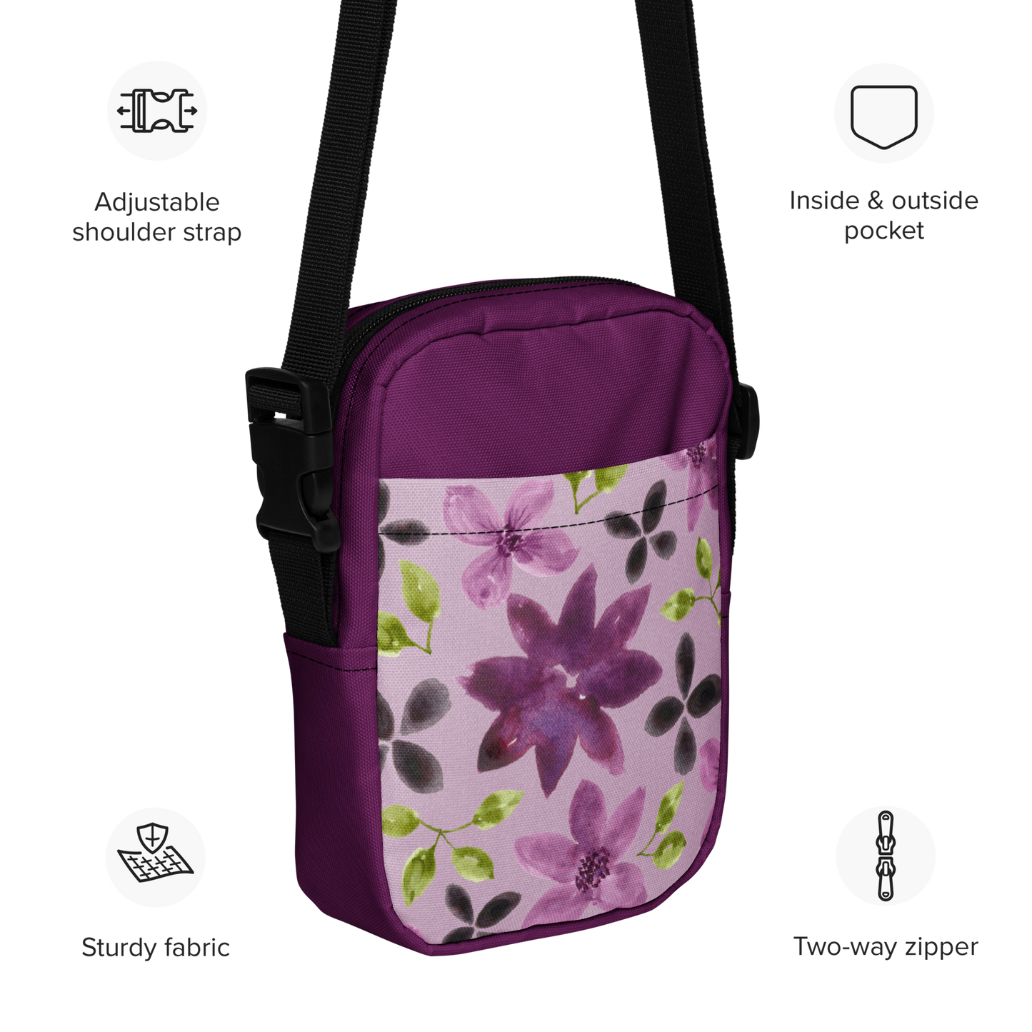 Purple Flowers Crossbody Bag