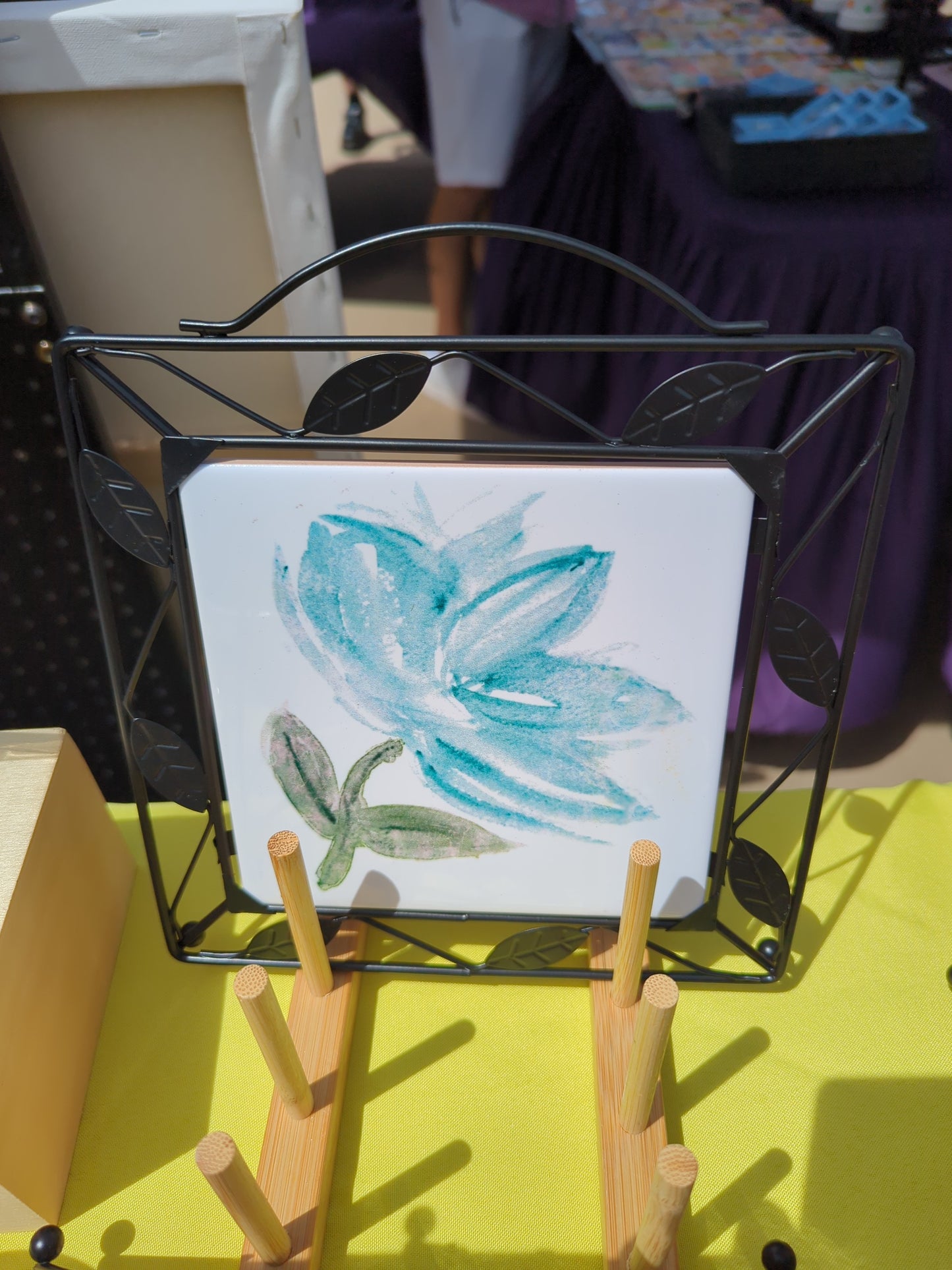 Ceramic Trivet - Teal Blue Flower