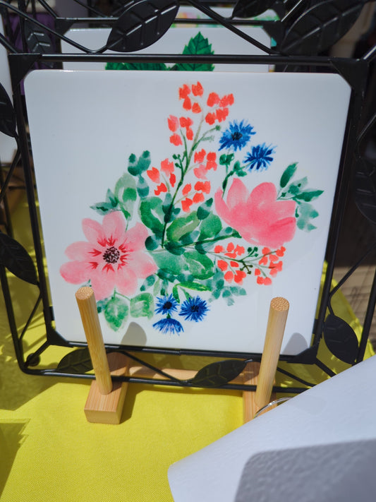 Ceramic Trivet - Pink Bouquet