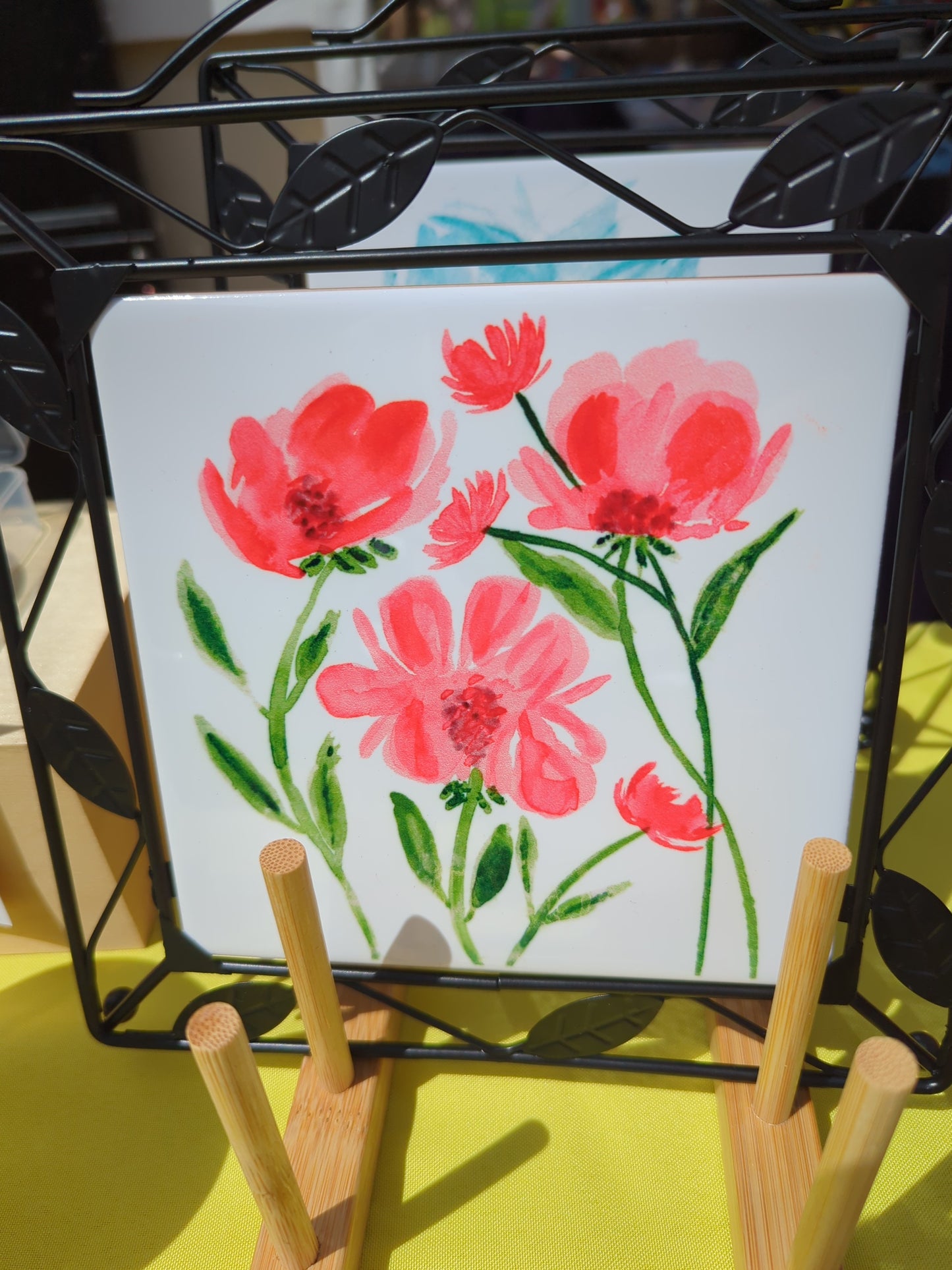 Ceramic Trivet - Red Rose Bouquet